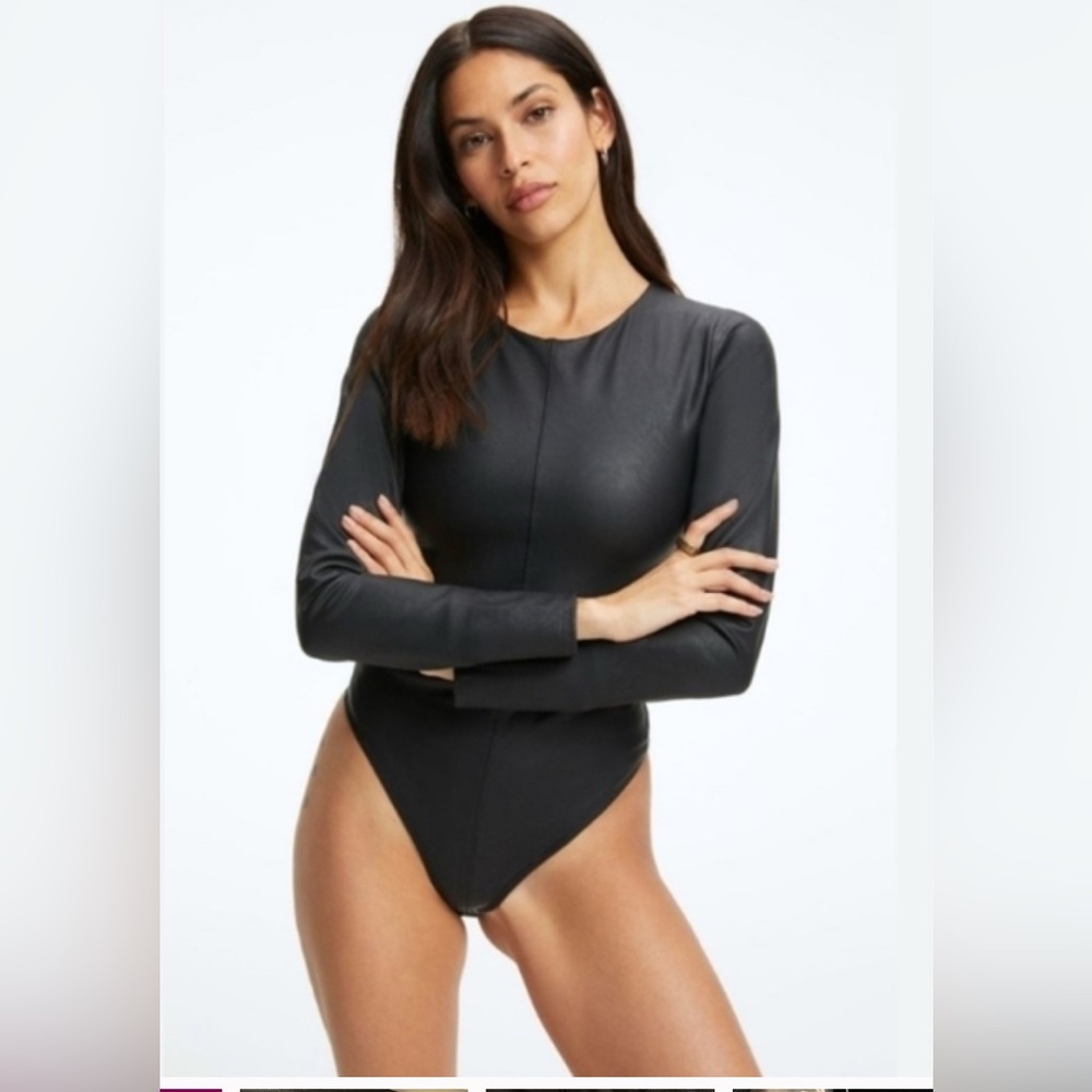 GOOD AMERICAN faux leather bodysuit long sleeve